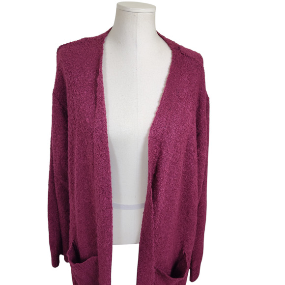 Ashley Stewart Sweater Women's 26/28 Burgundy Long Cardigan Open Front Pockets - Picture 3 of 14